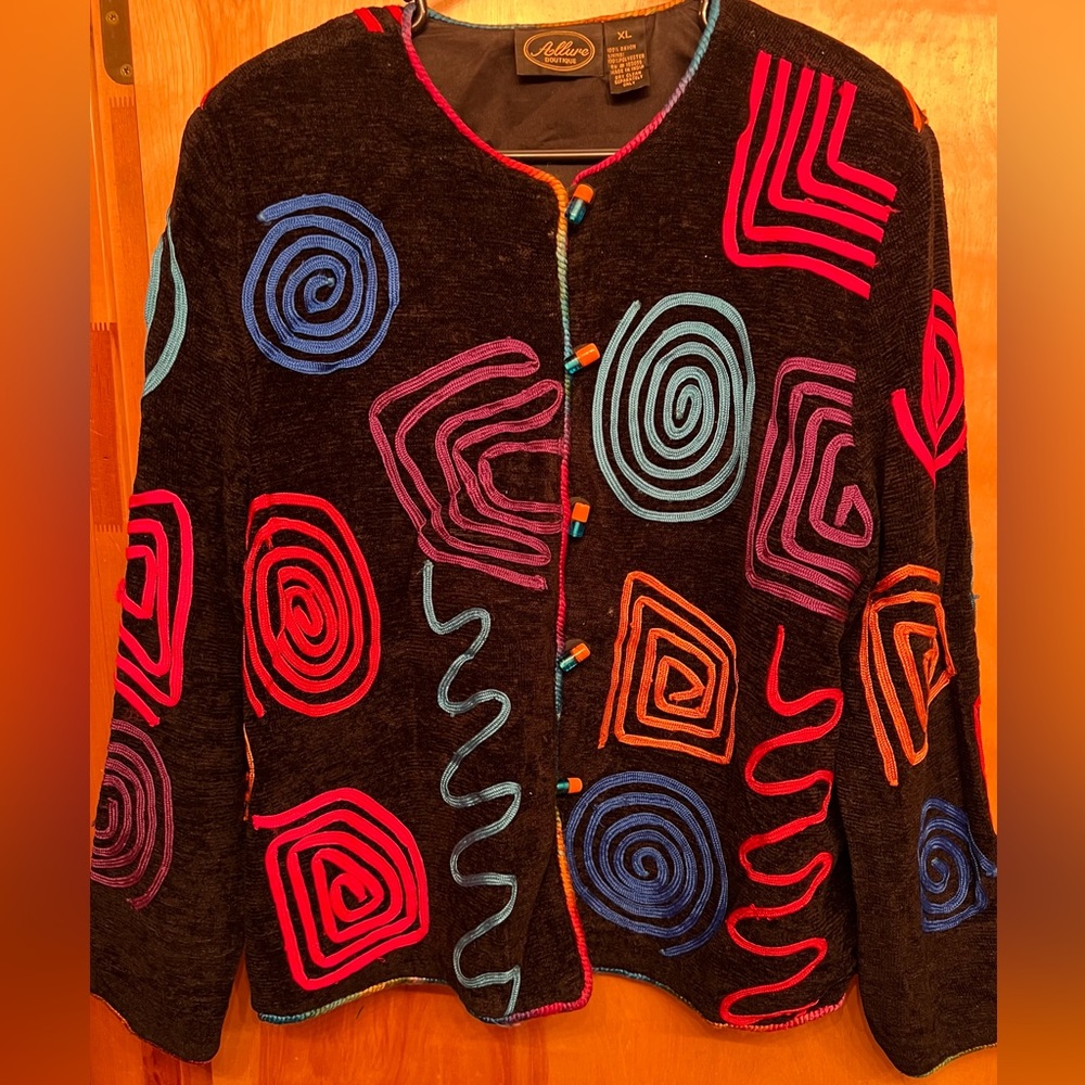 Women's Allure Boutique Multi Color Velour Rayon Lined Soft Button Down Jacket